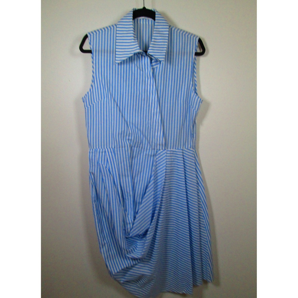 JW Anderson Dress Size Small Blue White Stripe Sleeveless Collared Shirt Draped